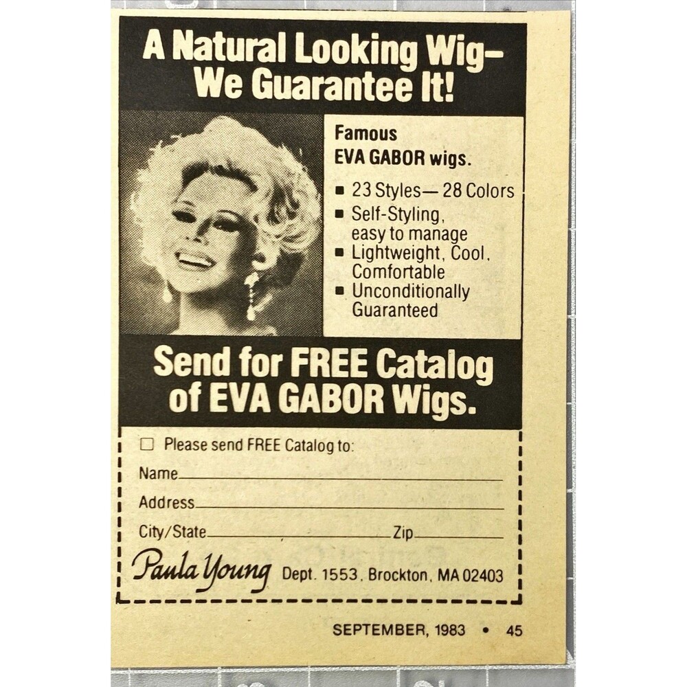 Paula Young Eva Gabor Wigs "The Natural Looking Wig Guaranteed"Vtg Print Ad 1983